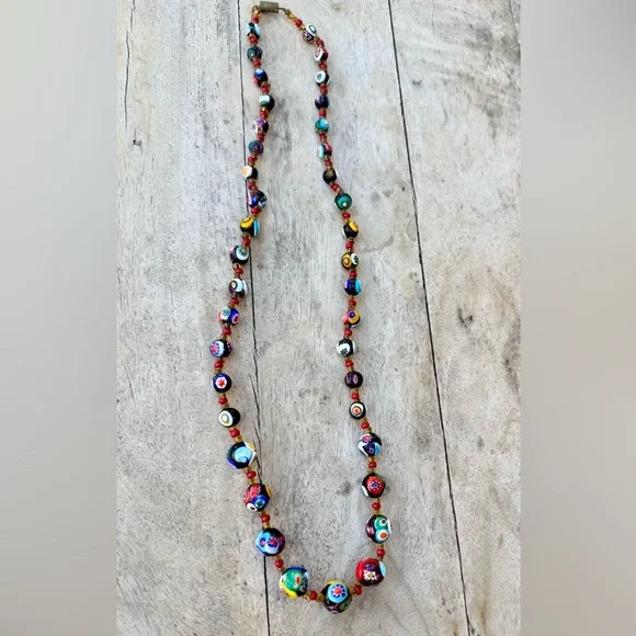VINTAGE ITALIAN MURANO VENETIAN MILLEFIORI MORETTI GLASS BEAD NECKLACE - Picture 3 of 16